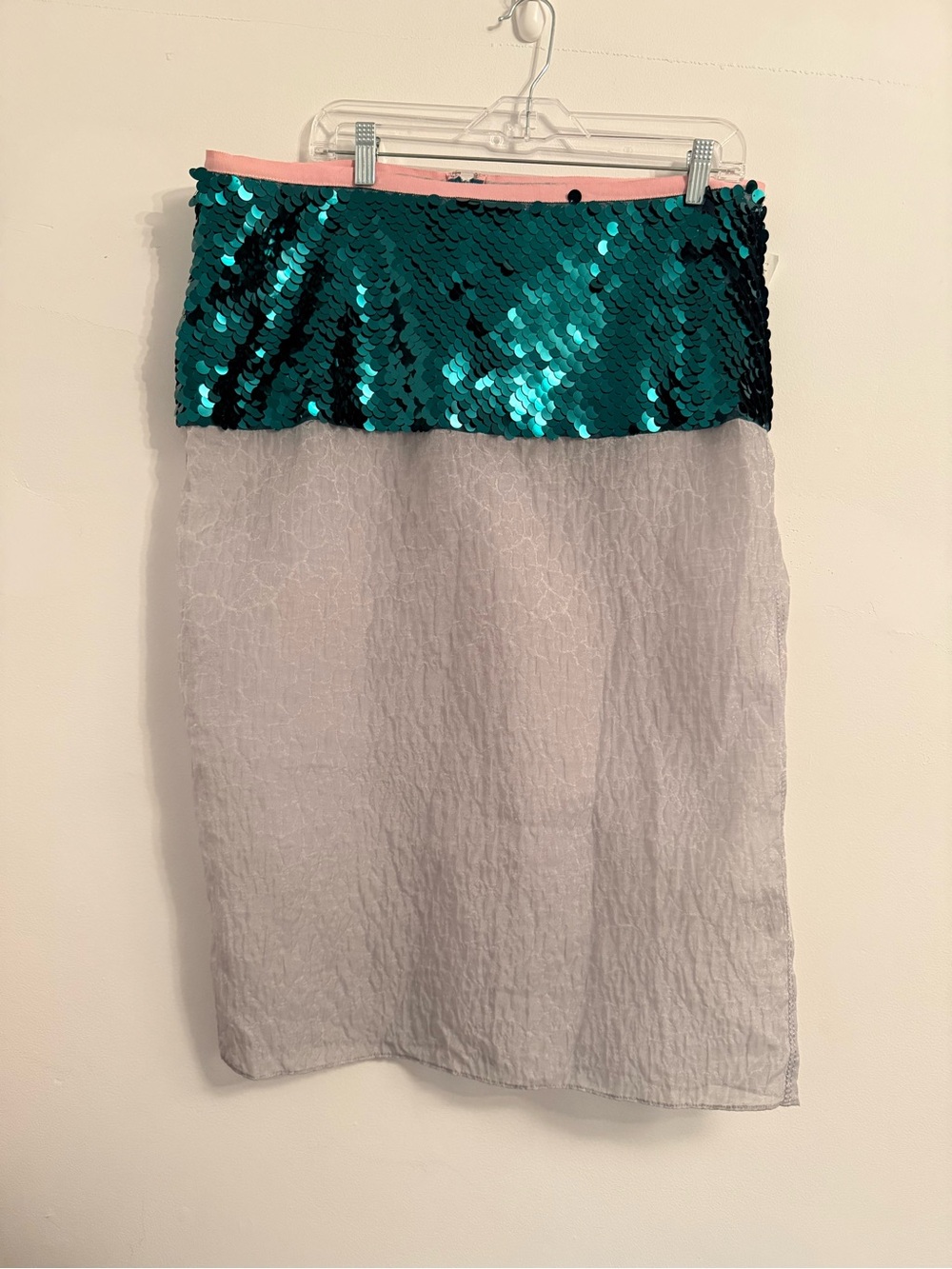 Zara | Green Sequin Waist Pink-Trim Two-Tone Pencil Skirt